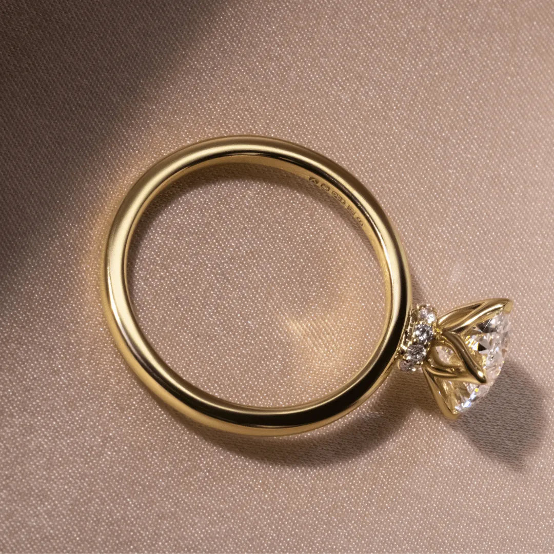 2 Carat Moissanite Oval Cut Diamond Solitaire Hidden Halo Engagement Ring