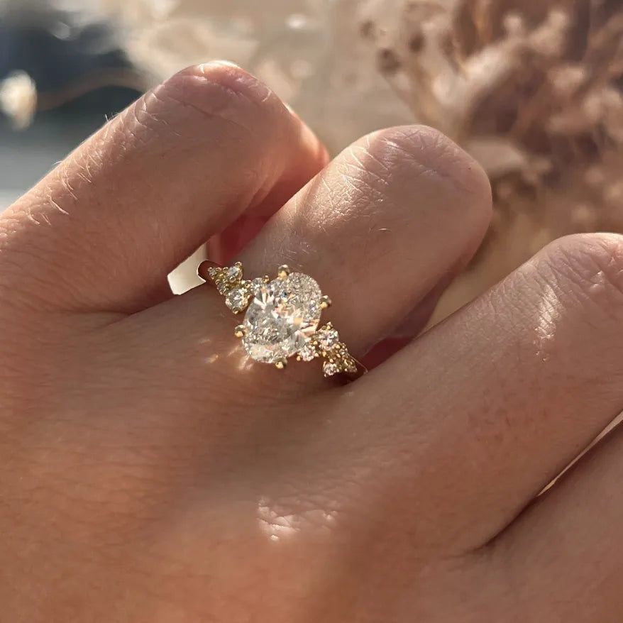 Oval Diamond Cluster Engagement Ring