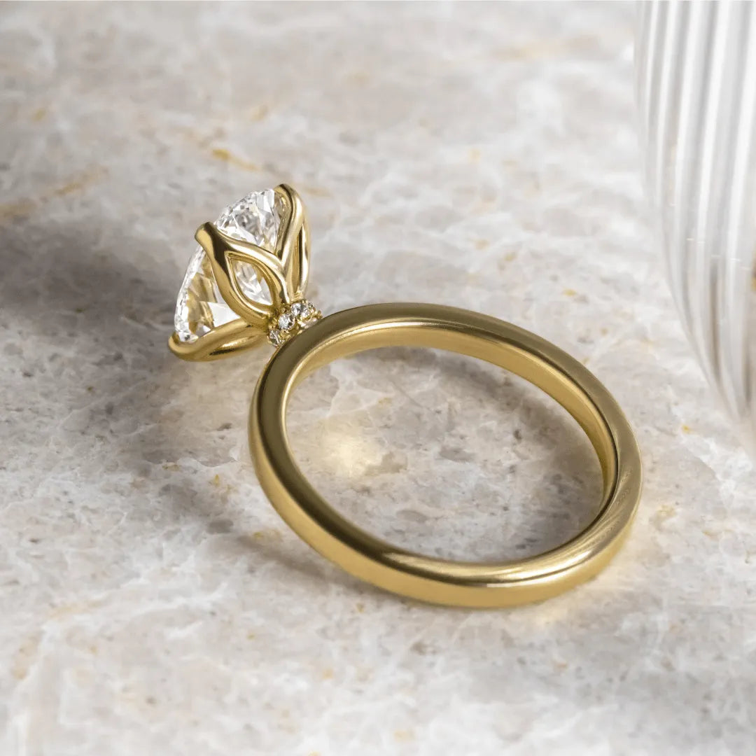 2 Carat Moissanite Oval Cut Diamond Solitaire Hidden Halo Engagement Ring