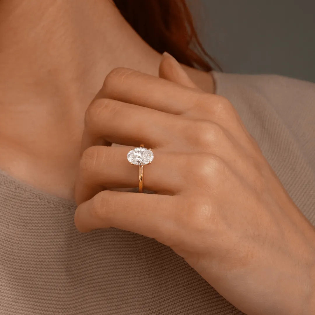 2 Carat Moissanite Oval Cut Diamond Solitaire Hidden Halo Engagement Ring