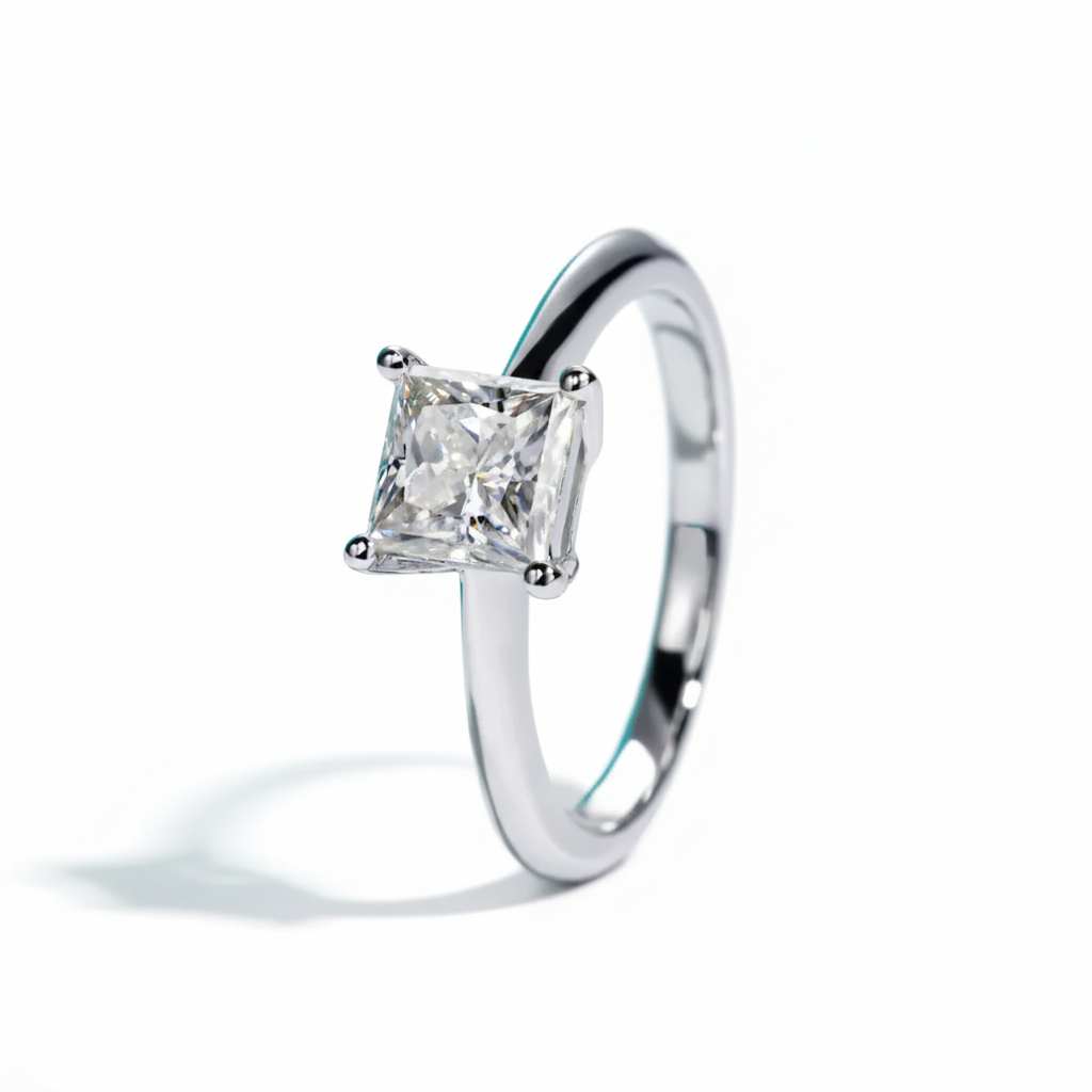 1.2CT Princess Cut D Color Moissanite Engagement Ring