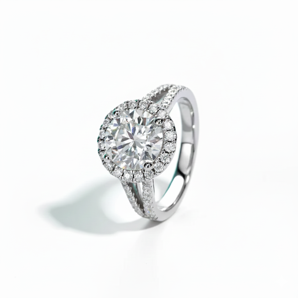 3 CT Round Cut Moissanite Halo Engagement Ring