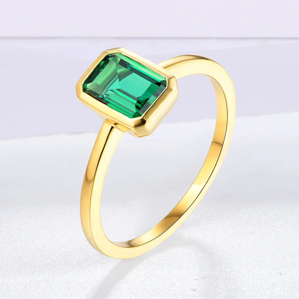 1 CT Emerald Cut 18K Gold Plated Promise Ring
