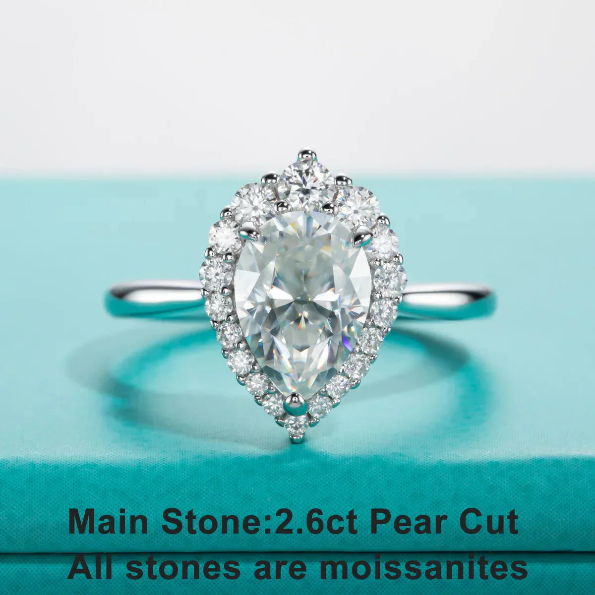 2.6CT Pear Cut D Color Moissanite Halo Engagement Ring