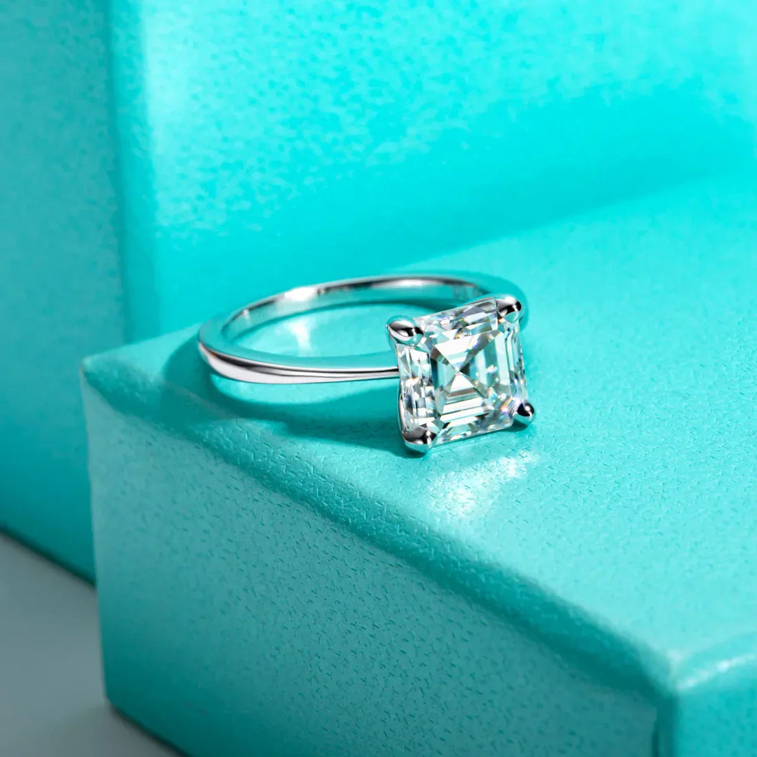 3CT D Color Asscher Cut Moissanite Engagement Ring