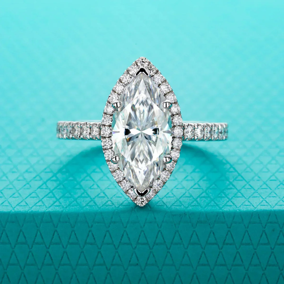 3 CT Marquise Cut Moissanite Halo Engagement Ring