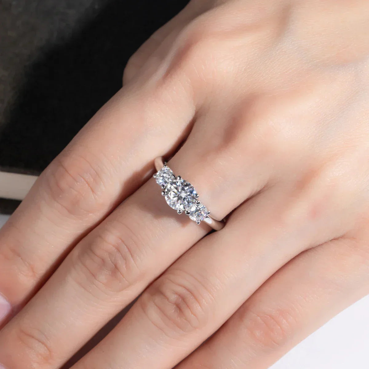 1.6 CTTW 3 Stone Moissanite Engagement Ring
