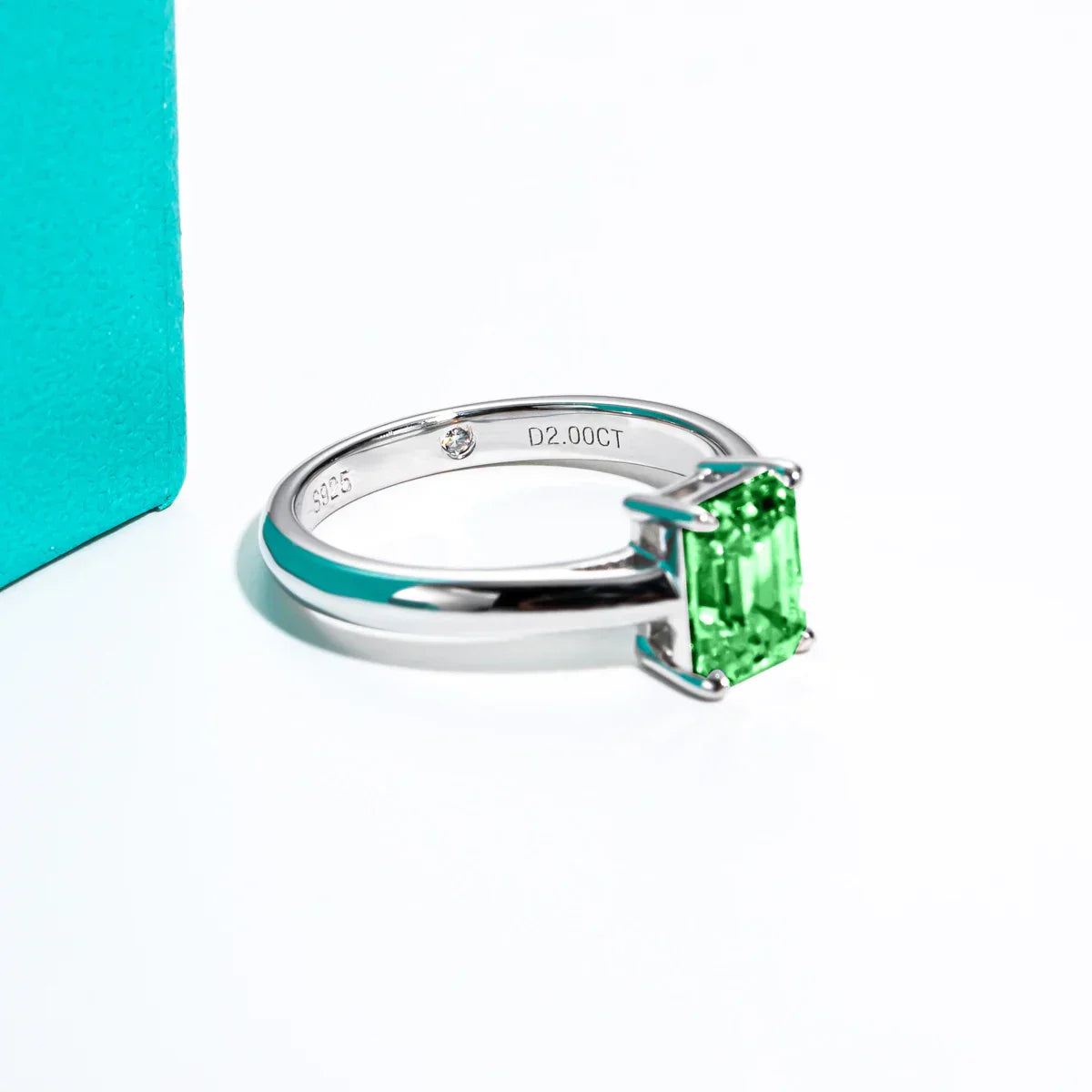 2CT Emerald Cut Colombian Cultivated Emerald Engagement Ring