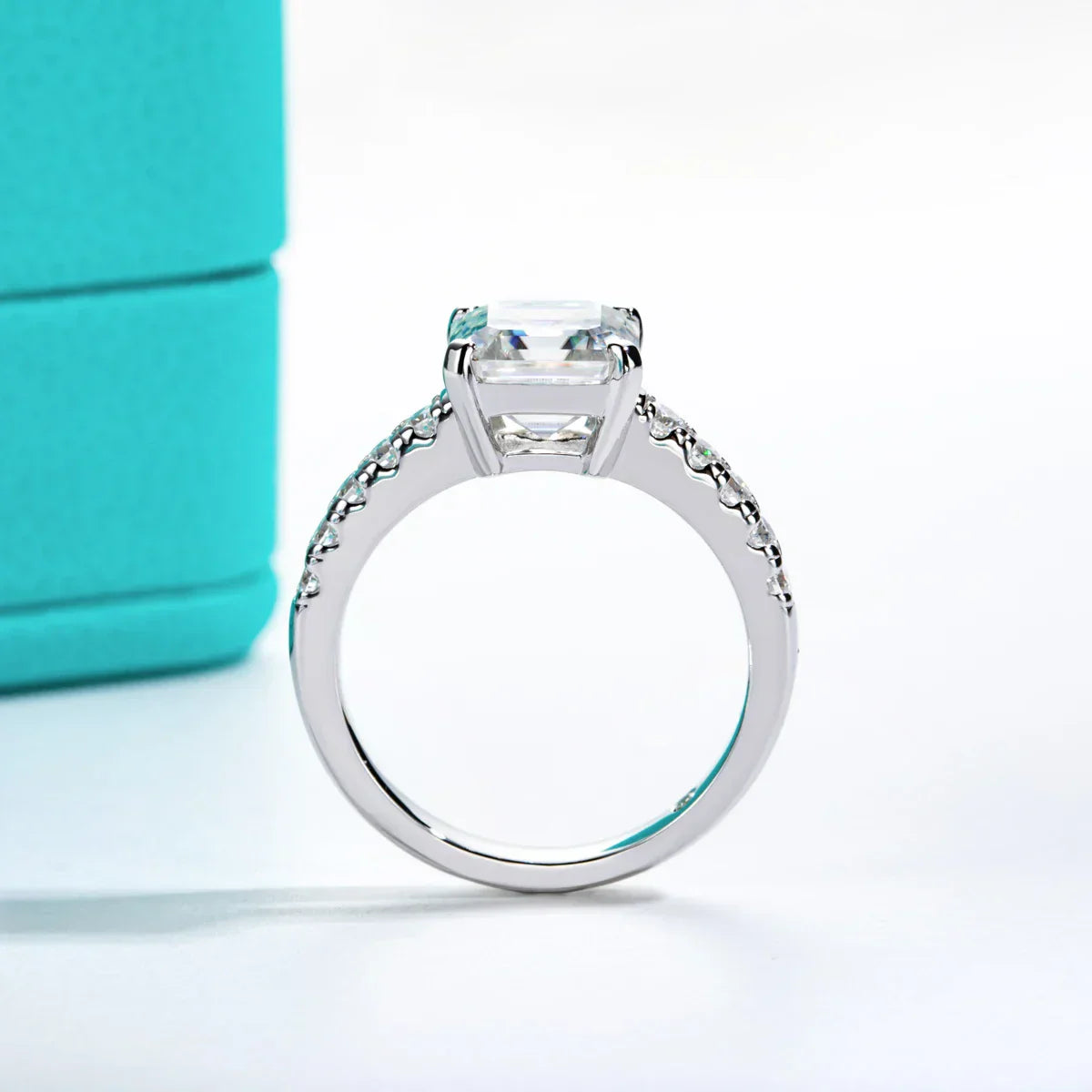 3CT Asscher Cut Moissanite Engagement Ring