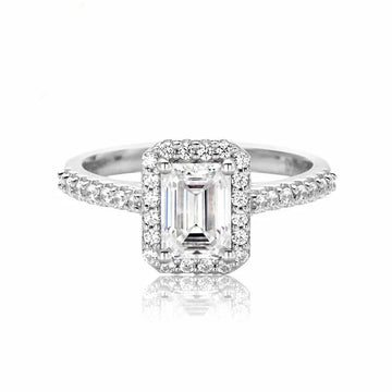 1 Carat Emerald Cut Moissanite Halo Engagement Wedding Ring