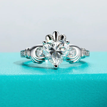 2 CT Heart Cut Moissanite Claddagh Irish Ring