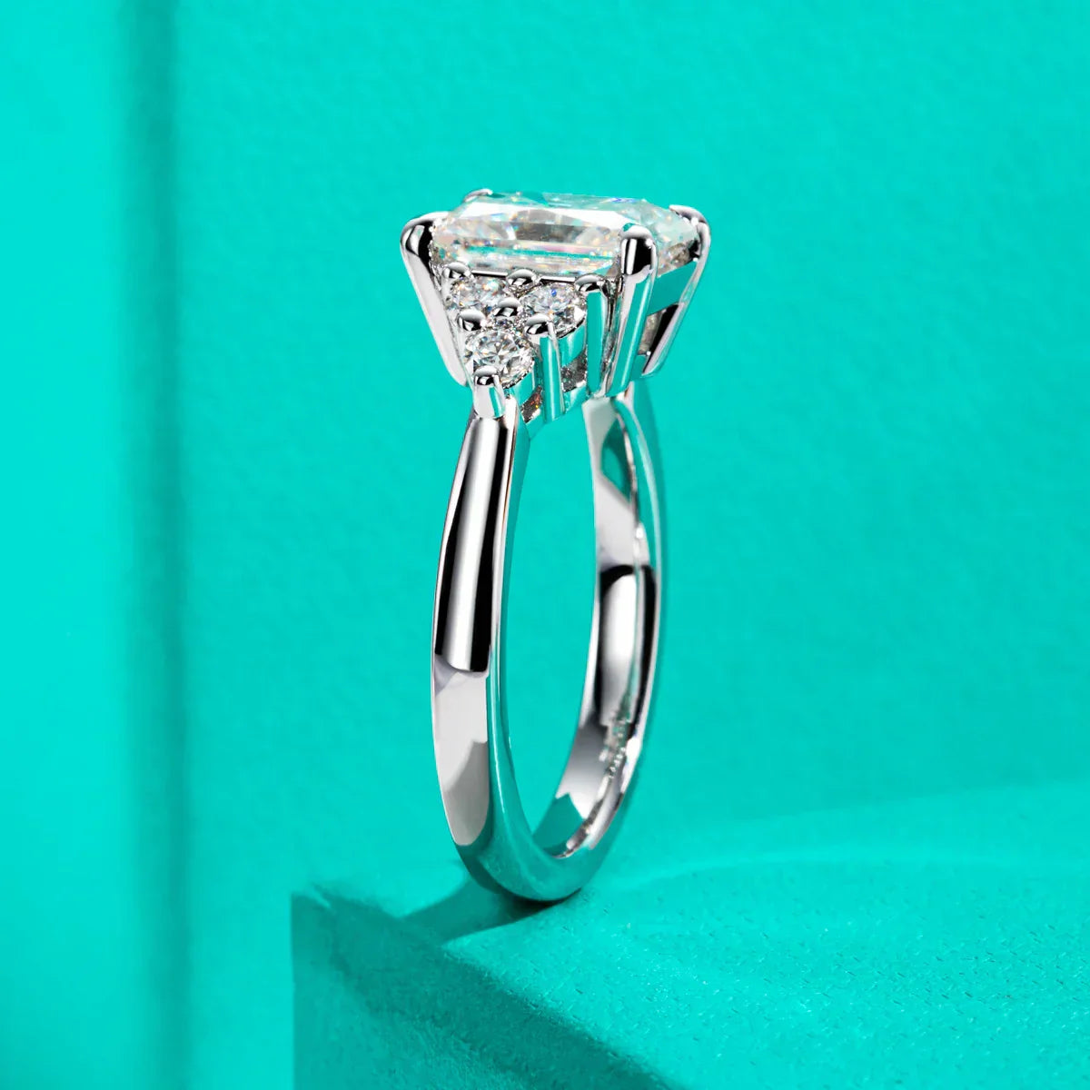 3CT Radiant Cut D Color Moissanite Engagement Ring