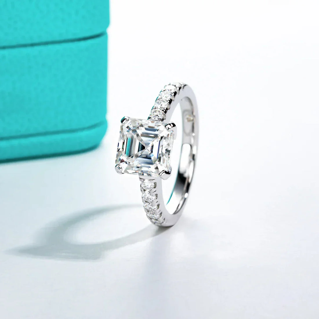 3CT Asscher Cut Moissanite Engagement Ring