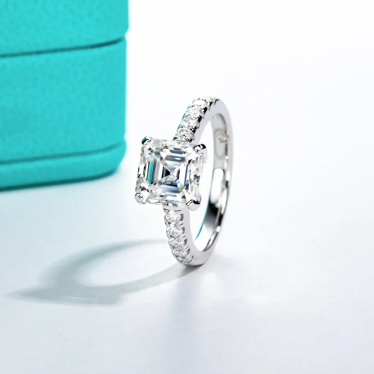 3CT Asscher Cut Moissanite Engagement Ring