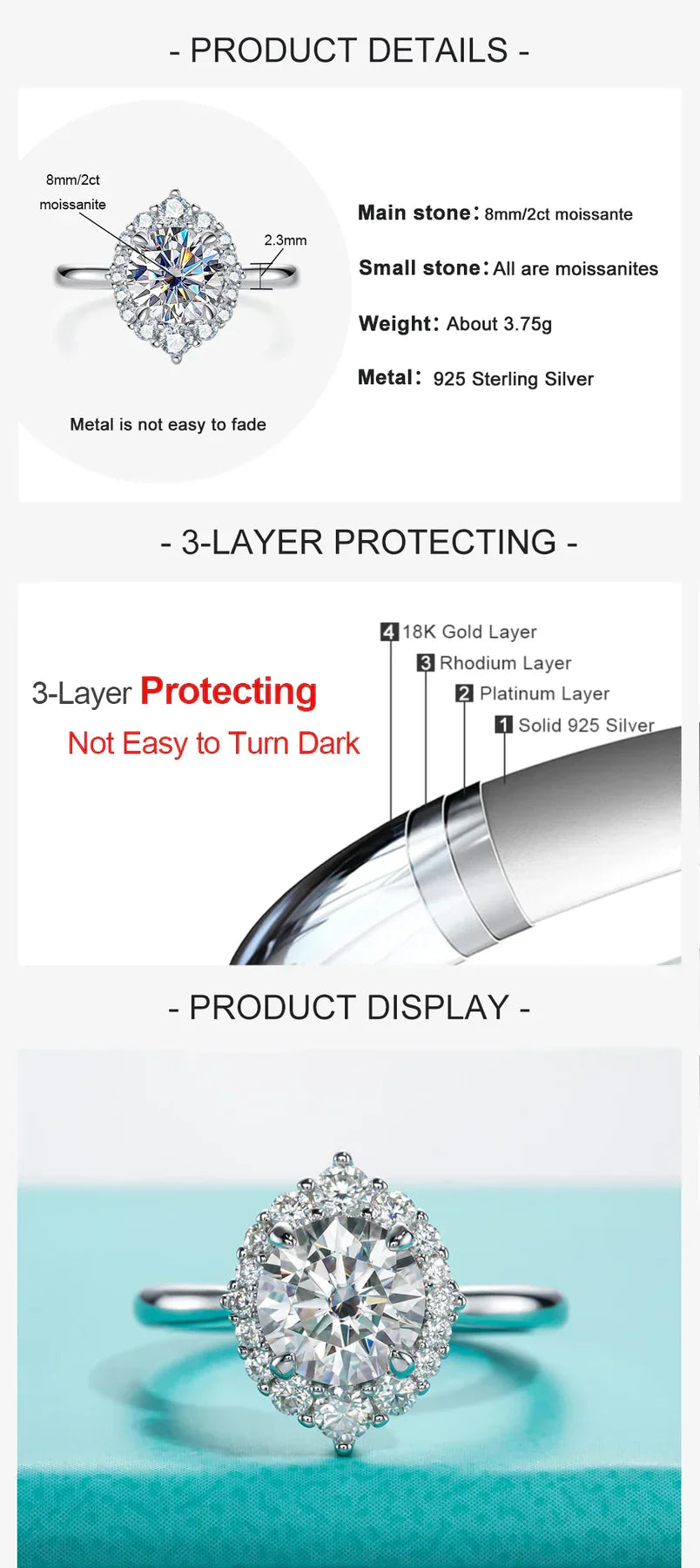 2CT Round Cut Moissanite Halo Engagement Ring