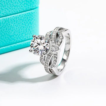 3CT Round Cut Moissanite Engagement Ring Set