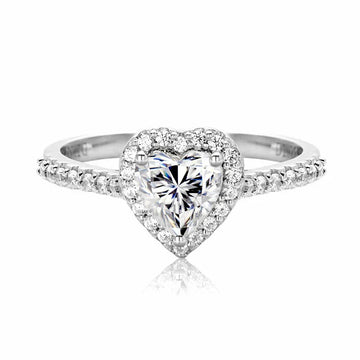1 Carat Heart Cut Moissanite Halo Engagement Ring
