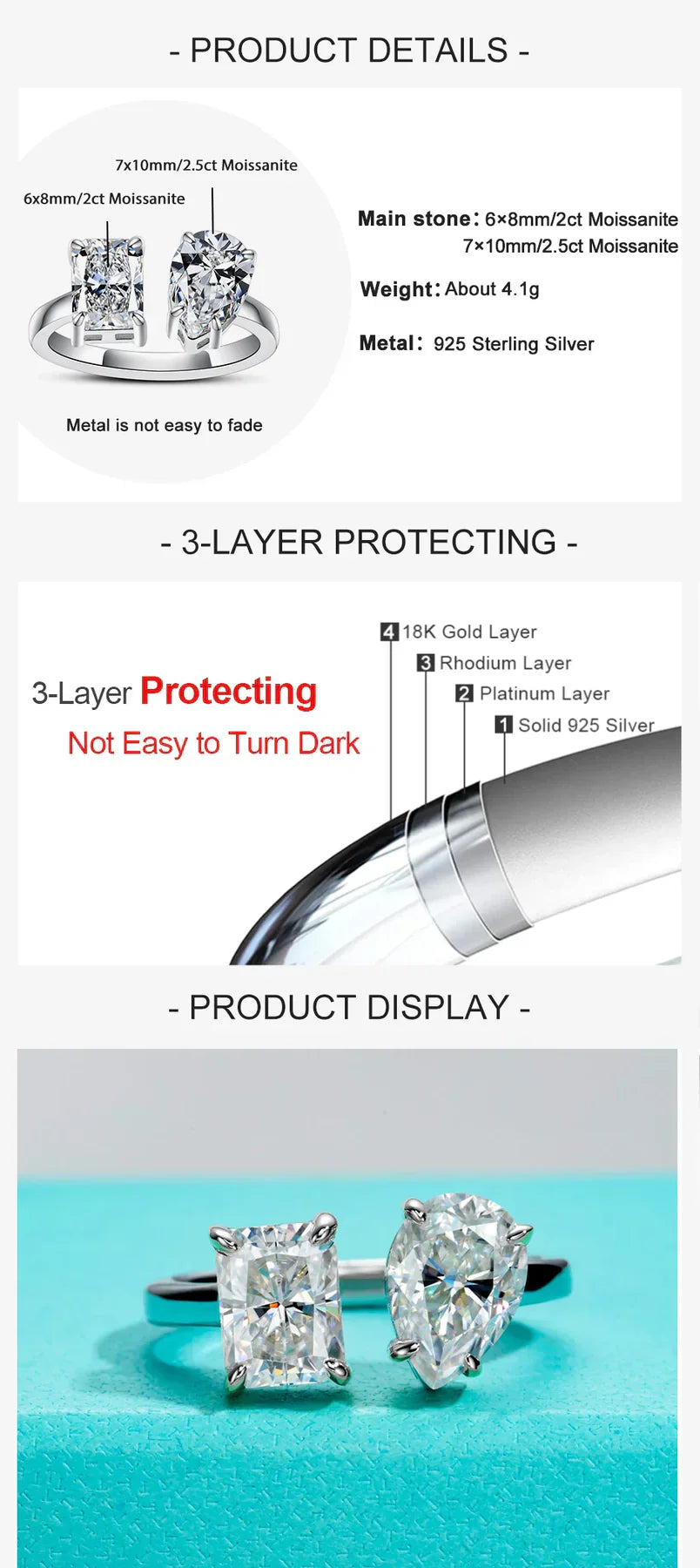 4.5 CTTW Radiant & Pear Cut Twins Moissanite Engagement Ring