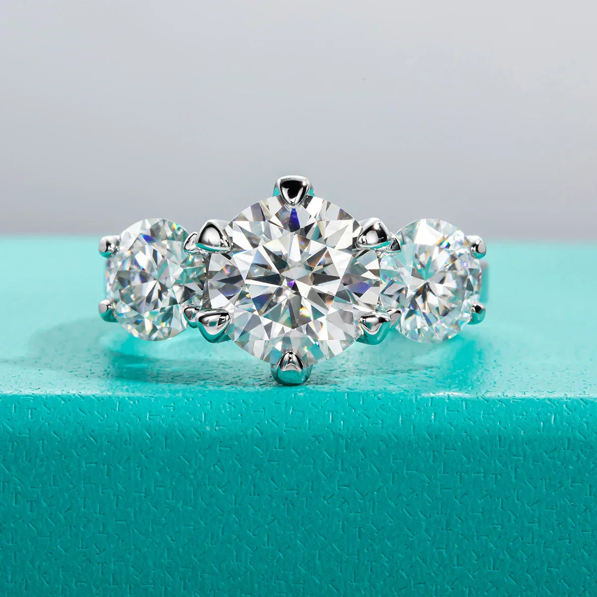 5 CTTW Three Stone Moissanite Engagement Ring