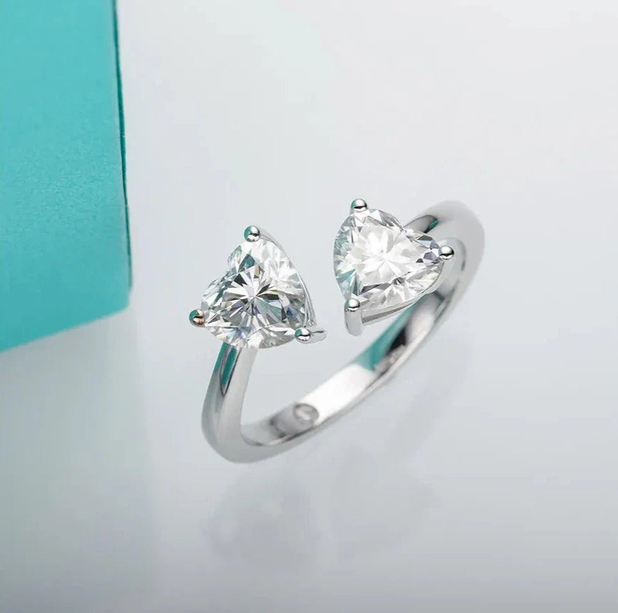 2 Carat Heart Cut Twin Moissanite Engagement Ring