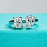 4.5 CTTW Radiant & Pear Cut Twins Moissanite Engagement Ring