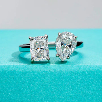 4.5 CTTW Radiant & Pear Cut Twins Moissanite Engagement Ring