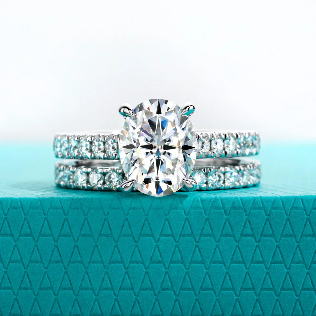 3 CT Oval Cut Moissanite Bridal Ring Set