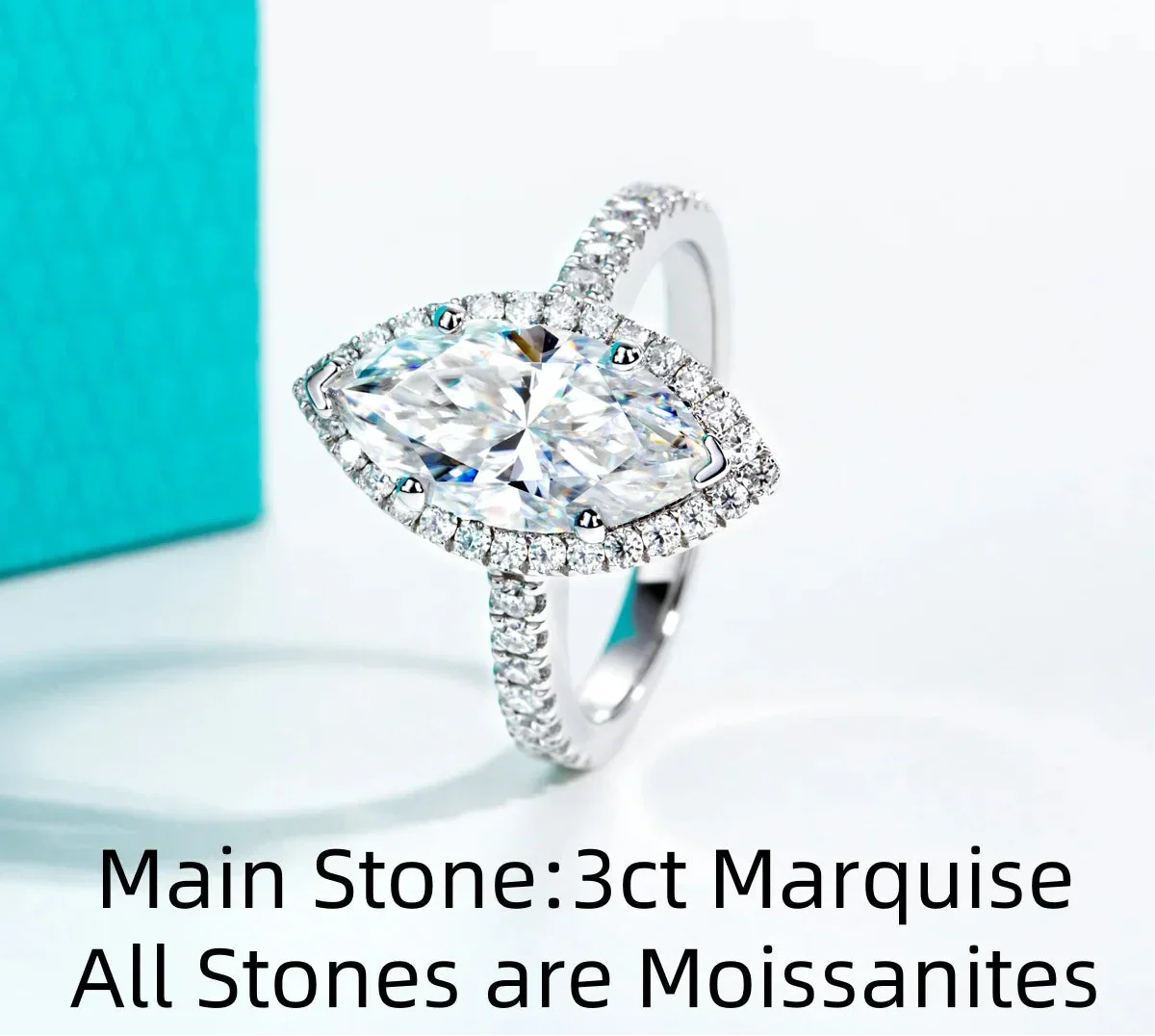 3 CT Marquise Cut Moissanite Halo Engagement Ring