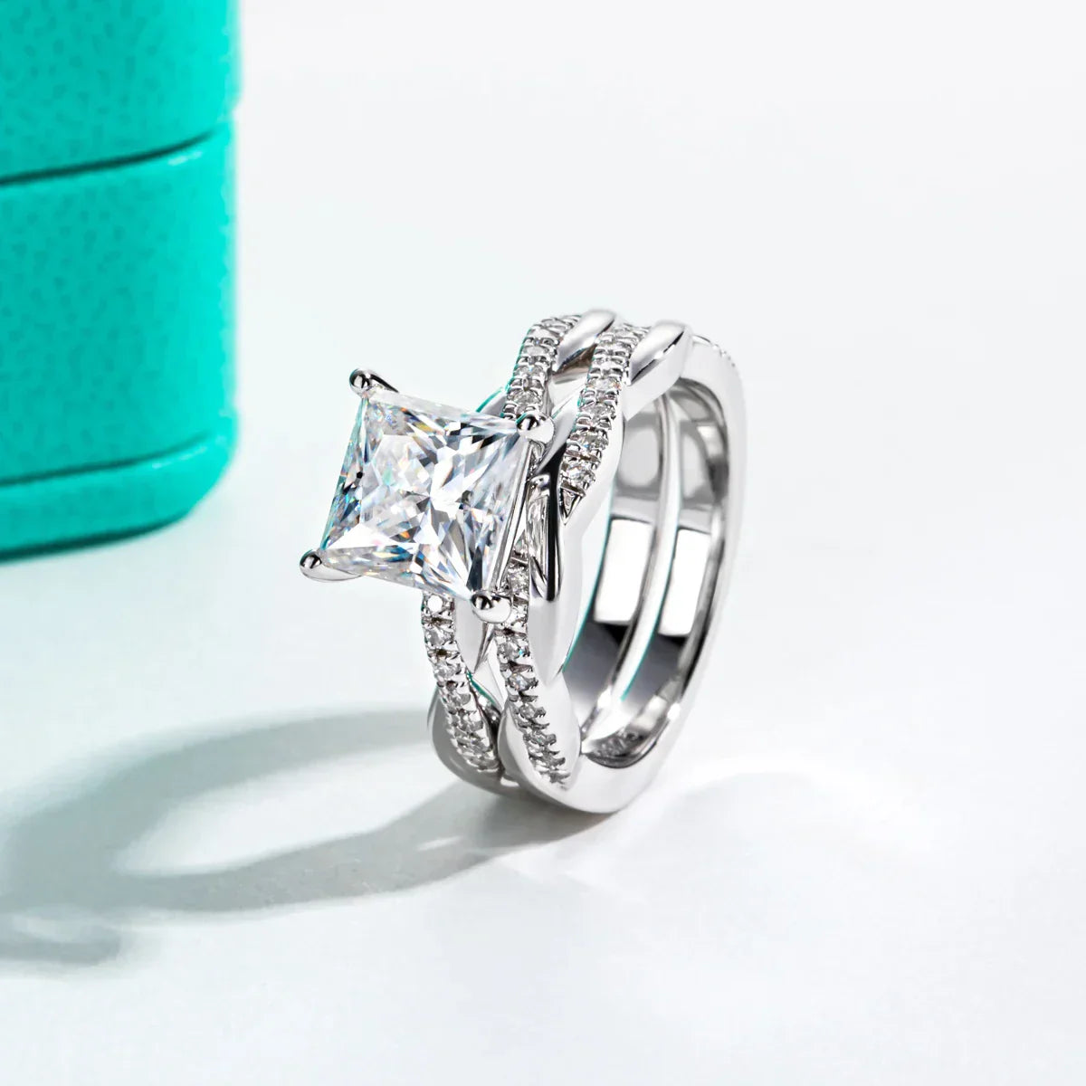 3CT Princess Cut Moissanite Engagement Bridal Ring Set