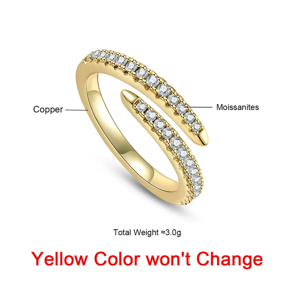 1.5mm VVS1 Adjustable Moissanite Band | 18K Gold Plated