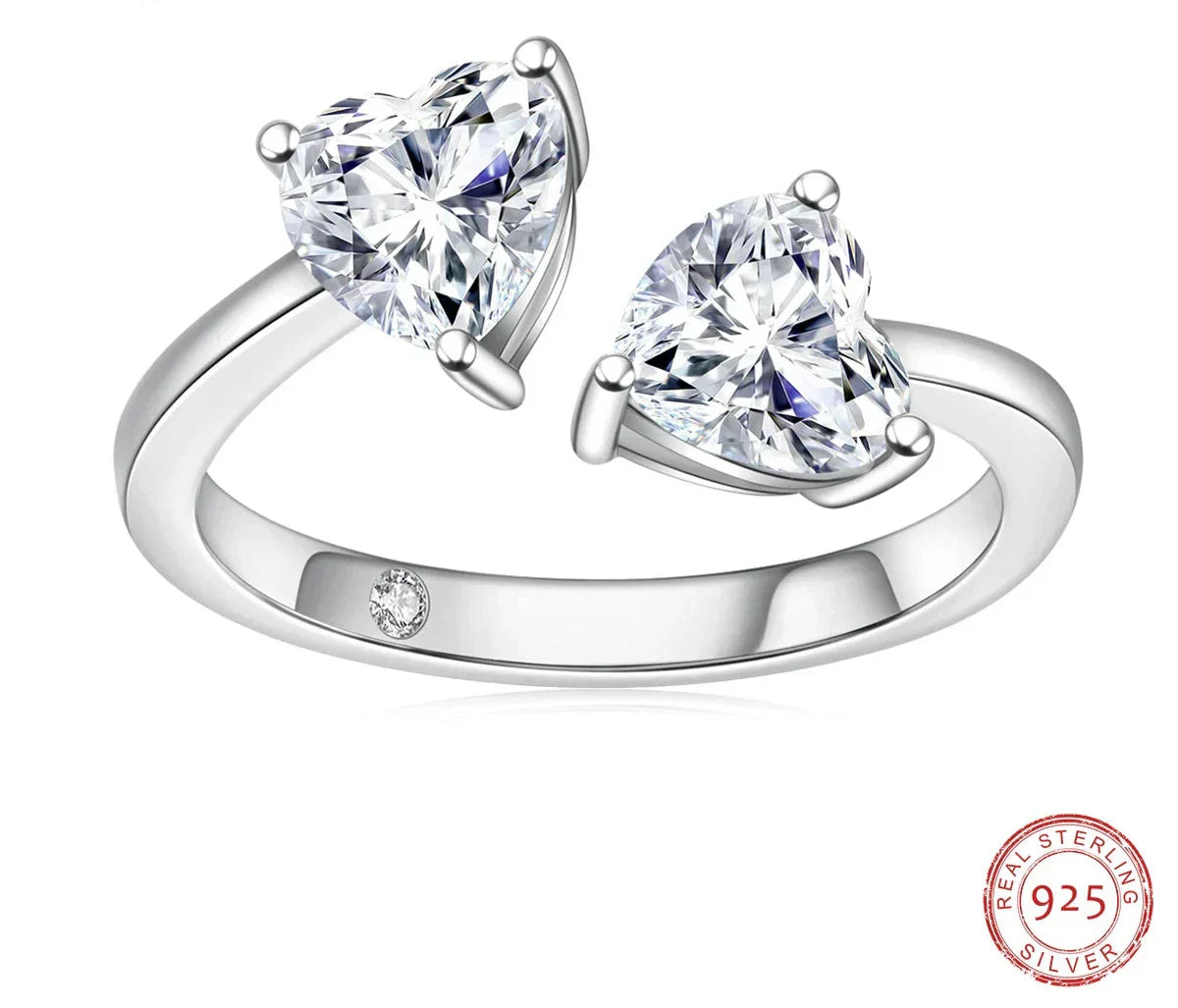 1 CT Two Stone Heart Cut Moissanite Engagement Ring