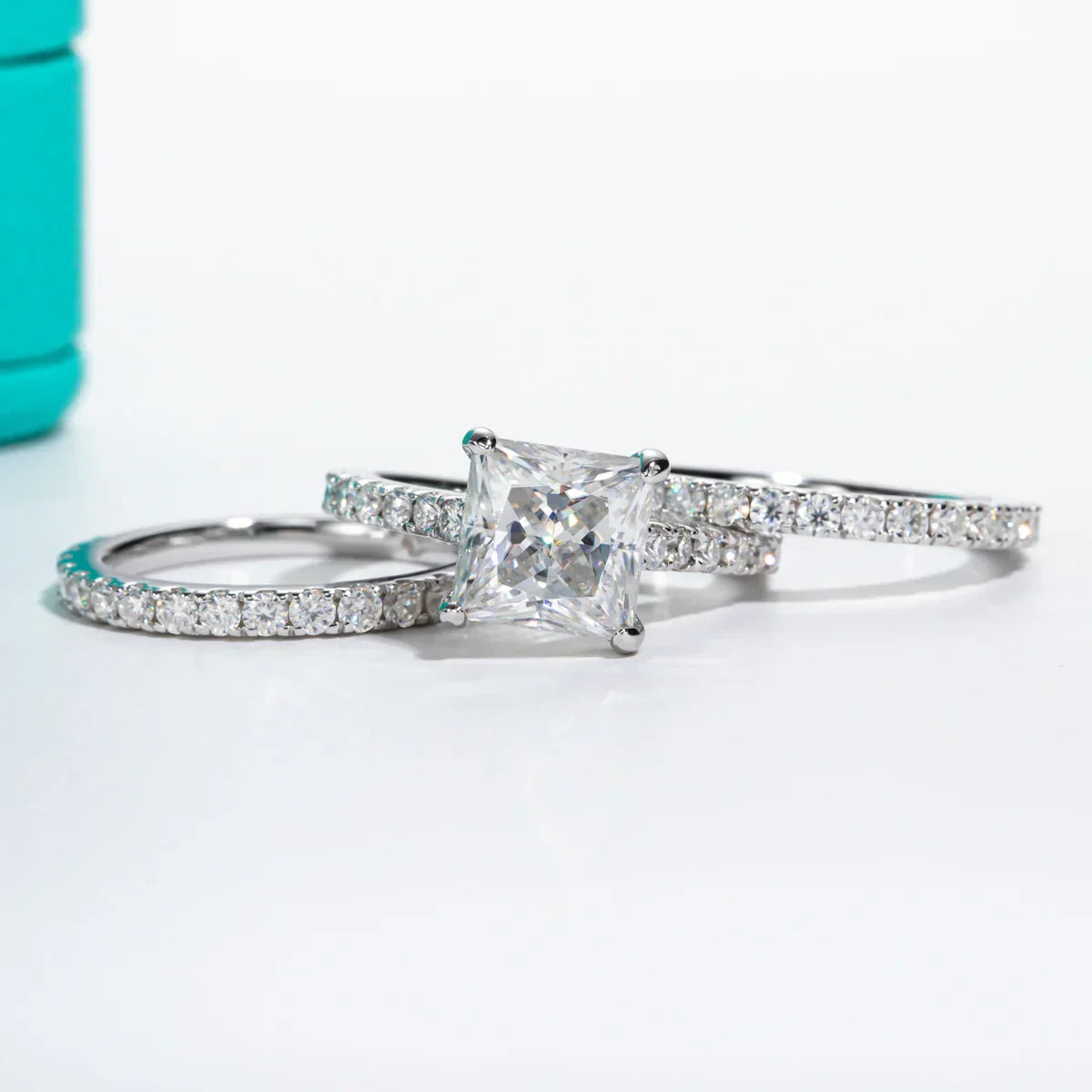 3CT Princess Cut D Color Moissanite Engagement Bridal Set