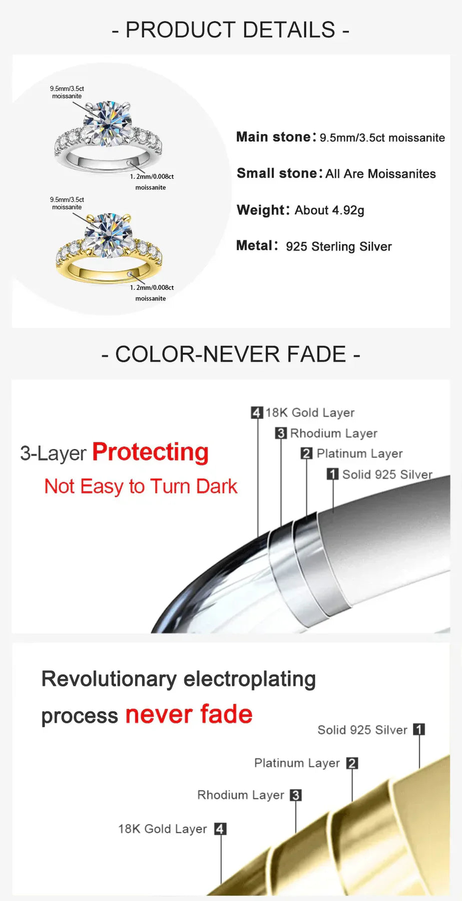 4.3CT D Color Moissanite Engagement Ring