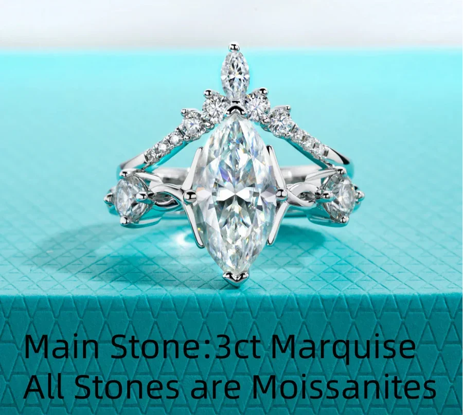 3CT Marquise Cut Moissanite Crown Bridal Set