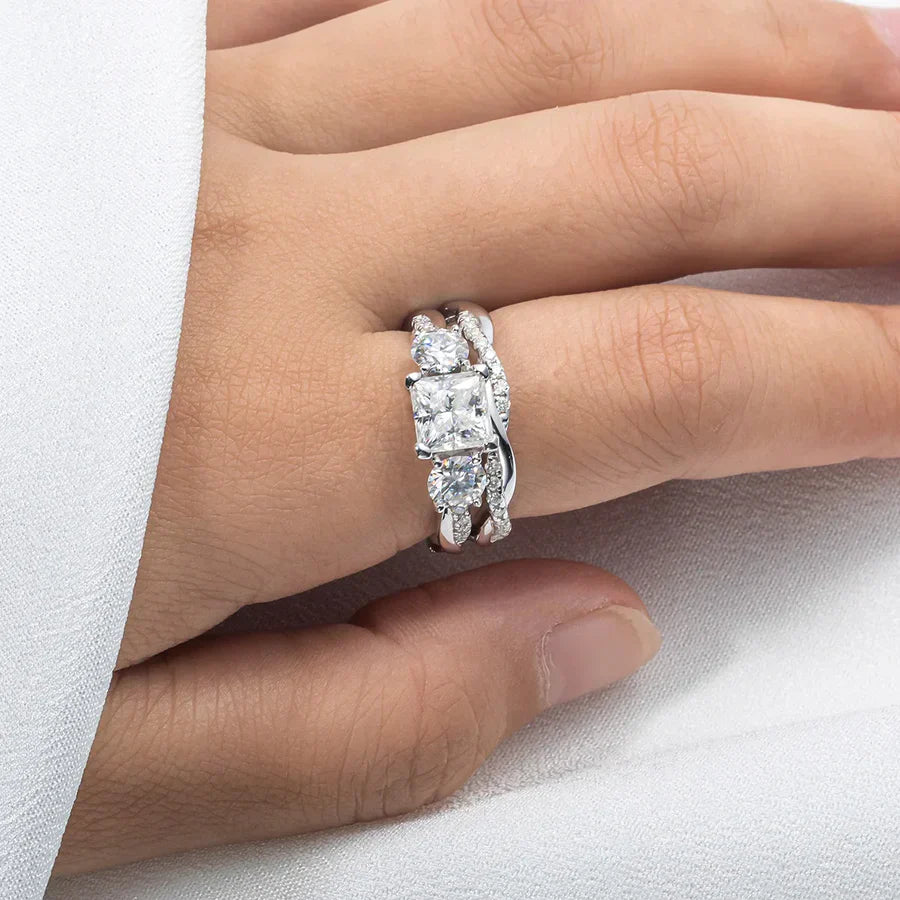2.5 CTTW Princess Cut Moissanite Bridal Ring Set