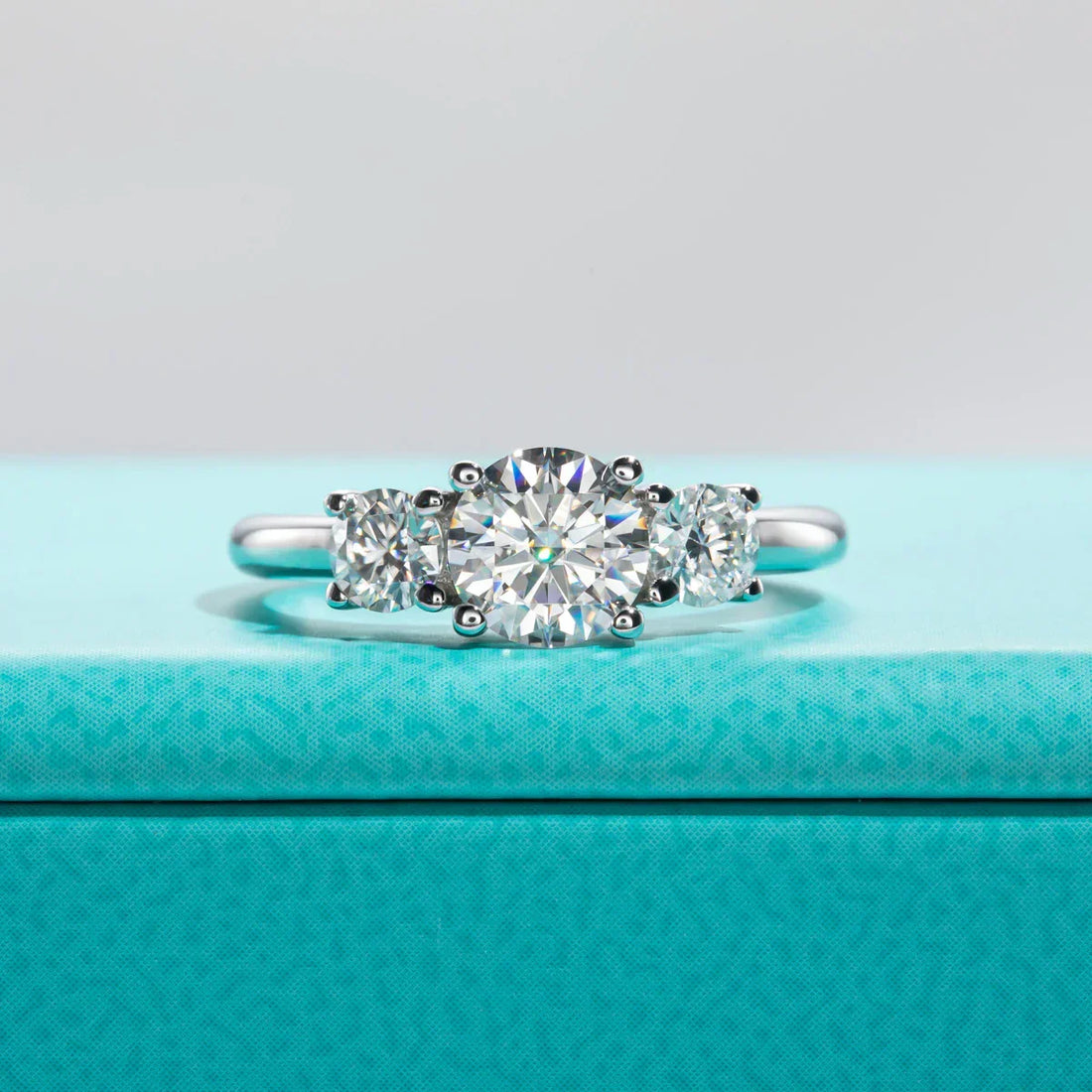 1.6 CTTW 3 Stone Moissanite Engagement Ring