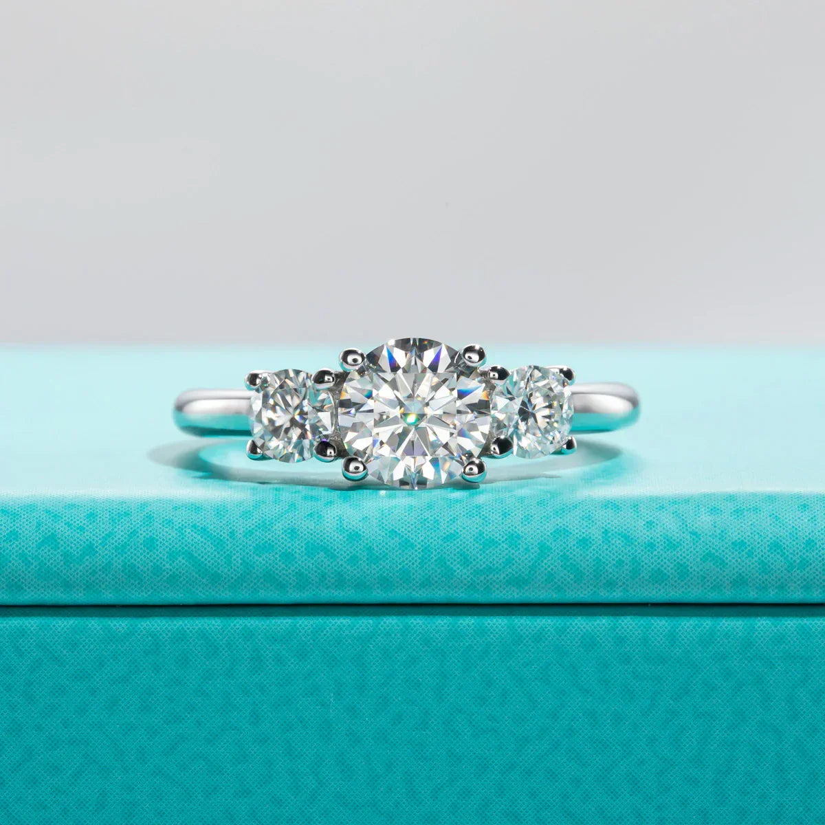 1.6 CTTW 3 Stone Moissanite Engagement Ring