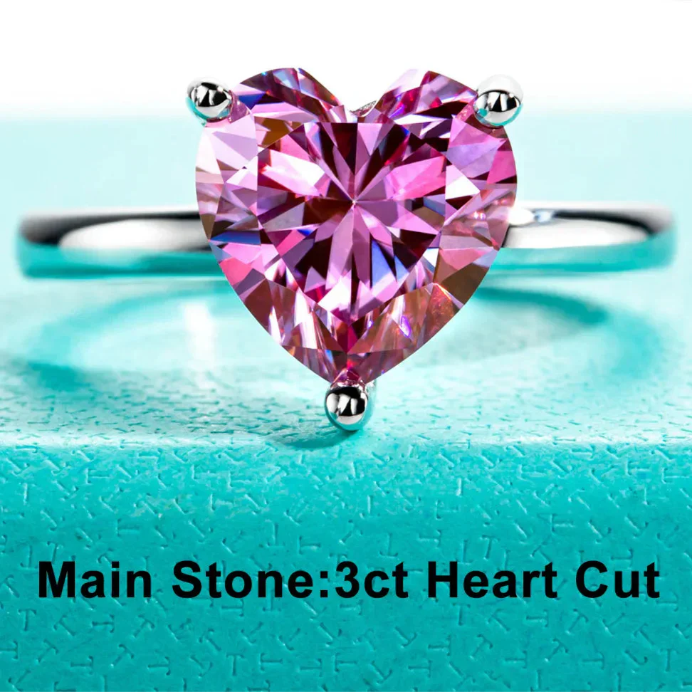 3CT Heart Cut Sakura Pink Moissanite Engagement Ring
