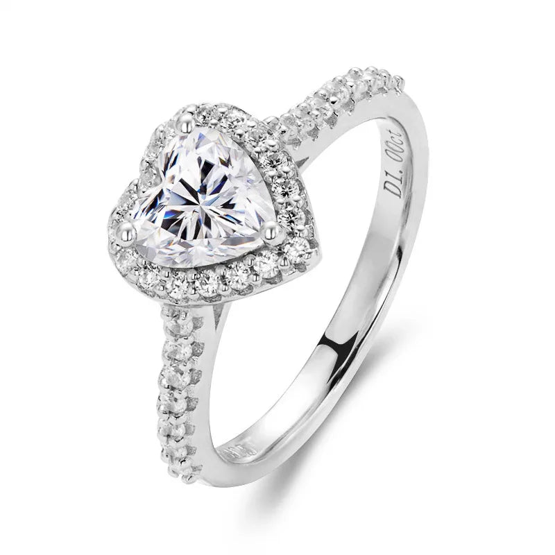 1 Carat Heart Cut Moissanite Halo Engagement Ring