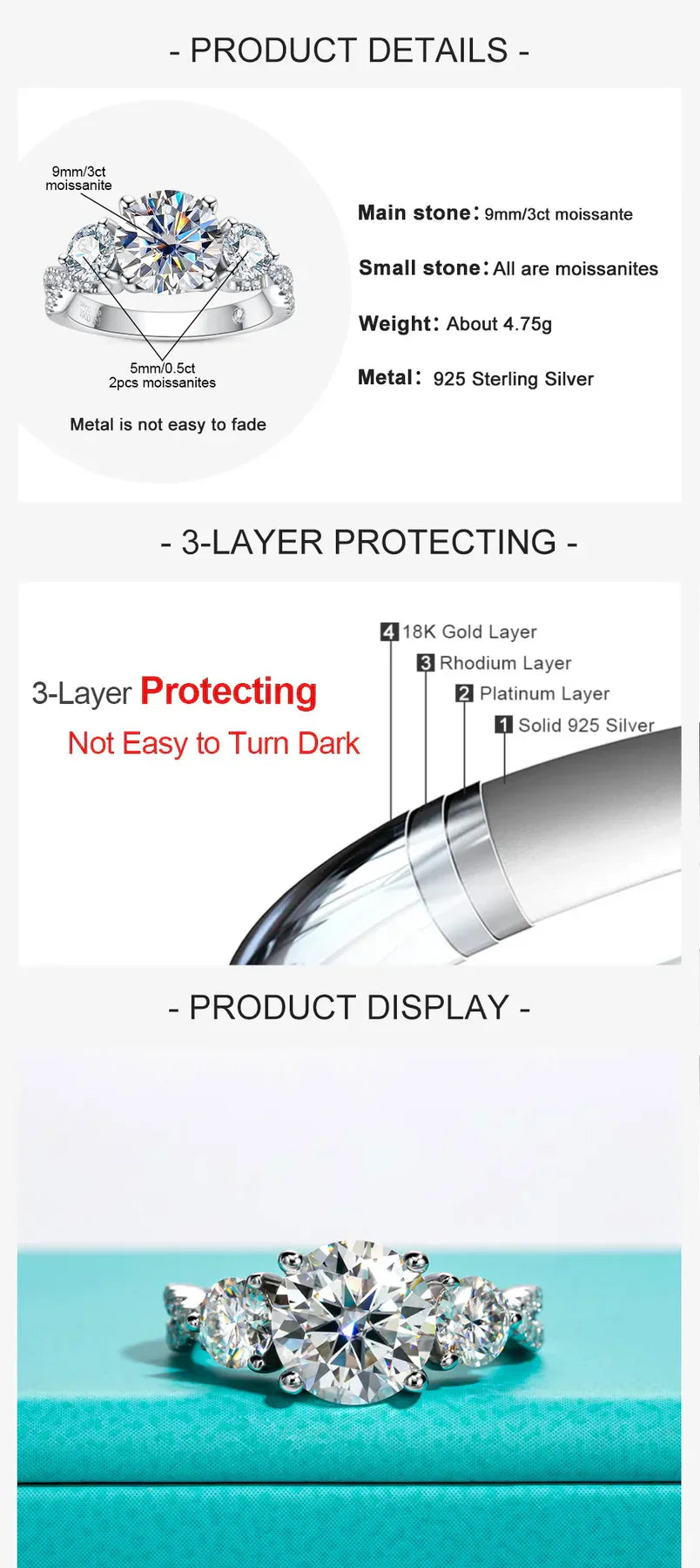 4.25 CTTW 3 Stone Infinity Engagement & Wedding Ring