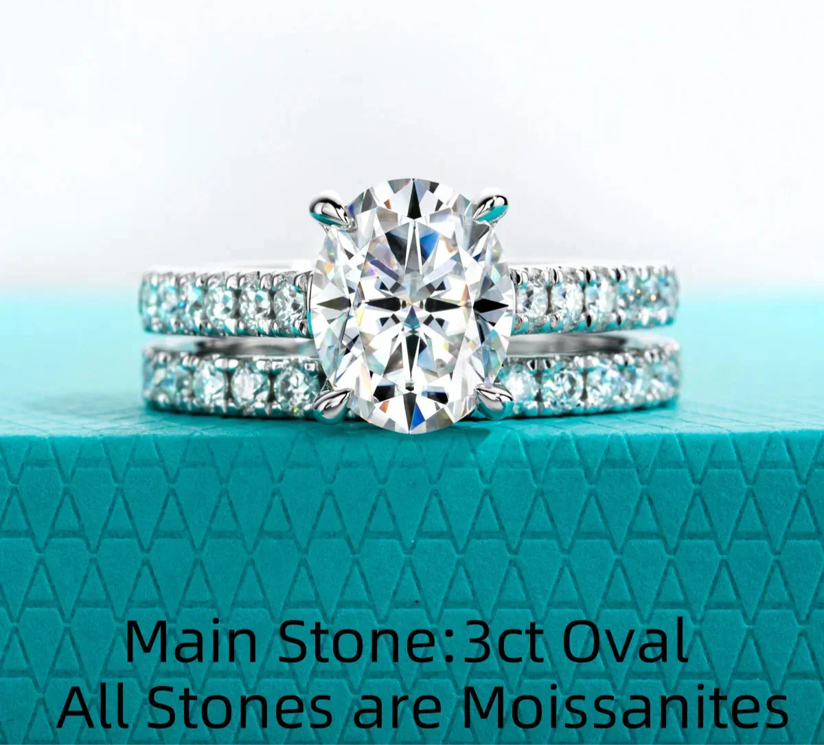 3 CT Oval Cut Moissanite Bridal Ring Set