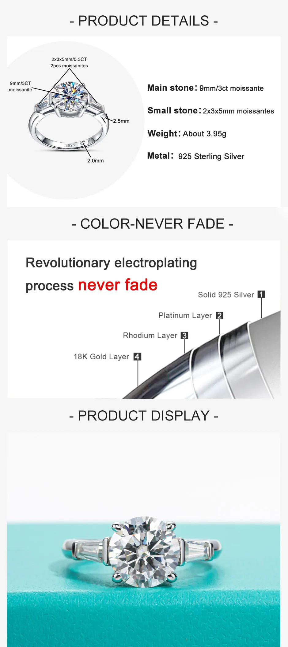 3 CT Round Cut Moissanite Engagement Ring