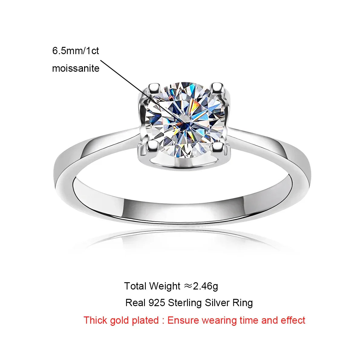 1 Carat Round Cut Moissanite Engagement Ring