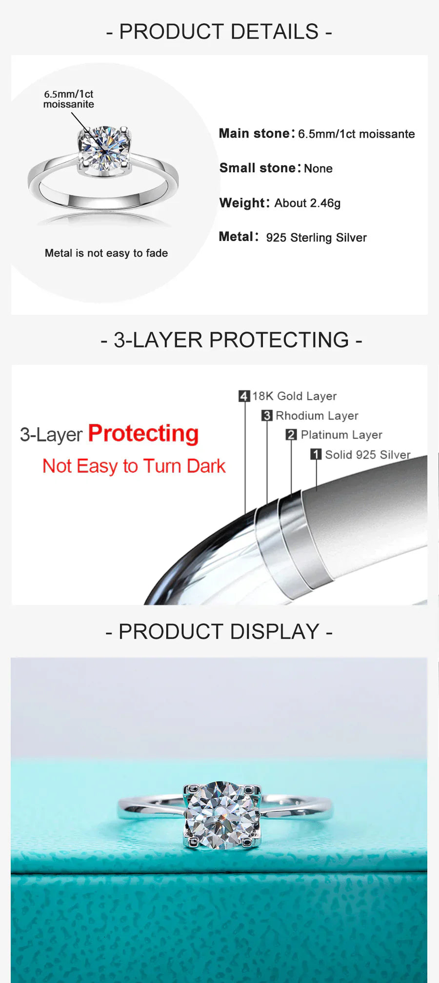 1 Carat Round Cut Moissanite Engagement Ring