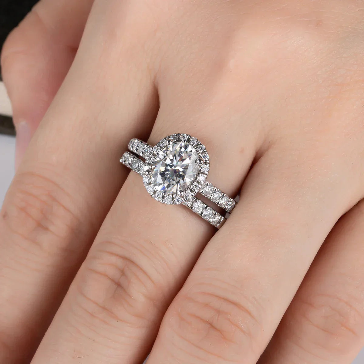 2 CT Oval Cut Moissanite Bridal Ring Set