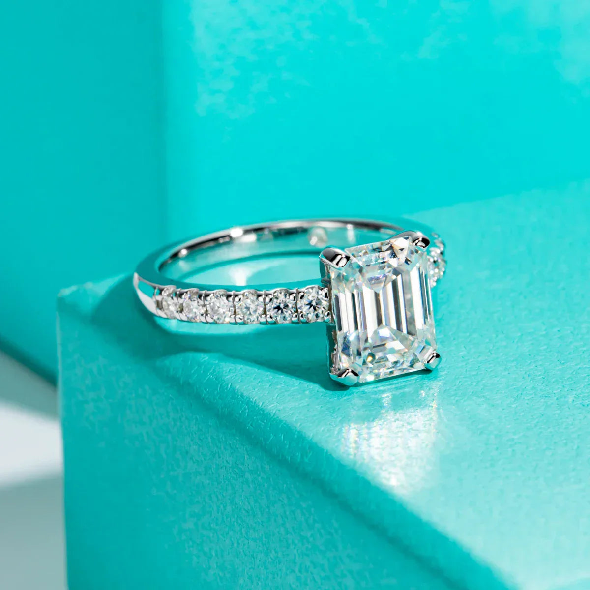 3 CT Emerald Cut D Color Moissanite Engagement Ring