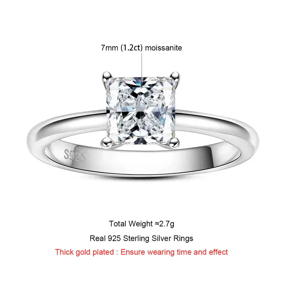 1.2CT Princess Cut D Color Moissanite Engagement Ring