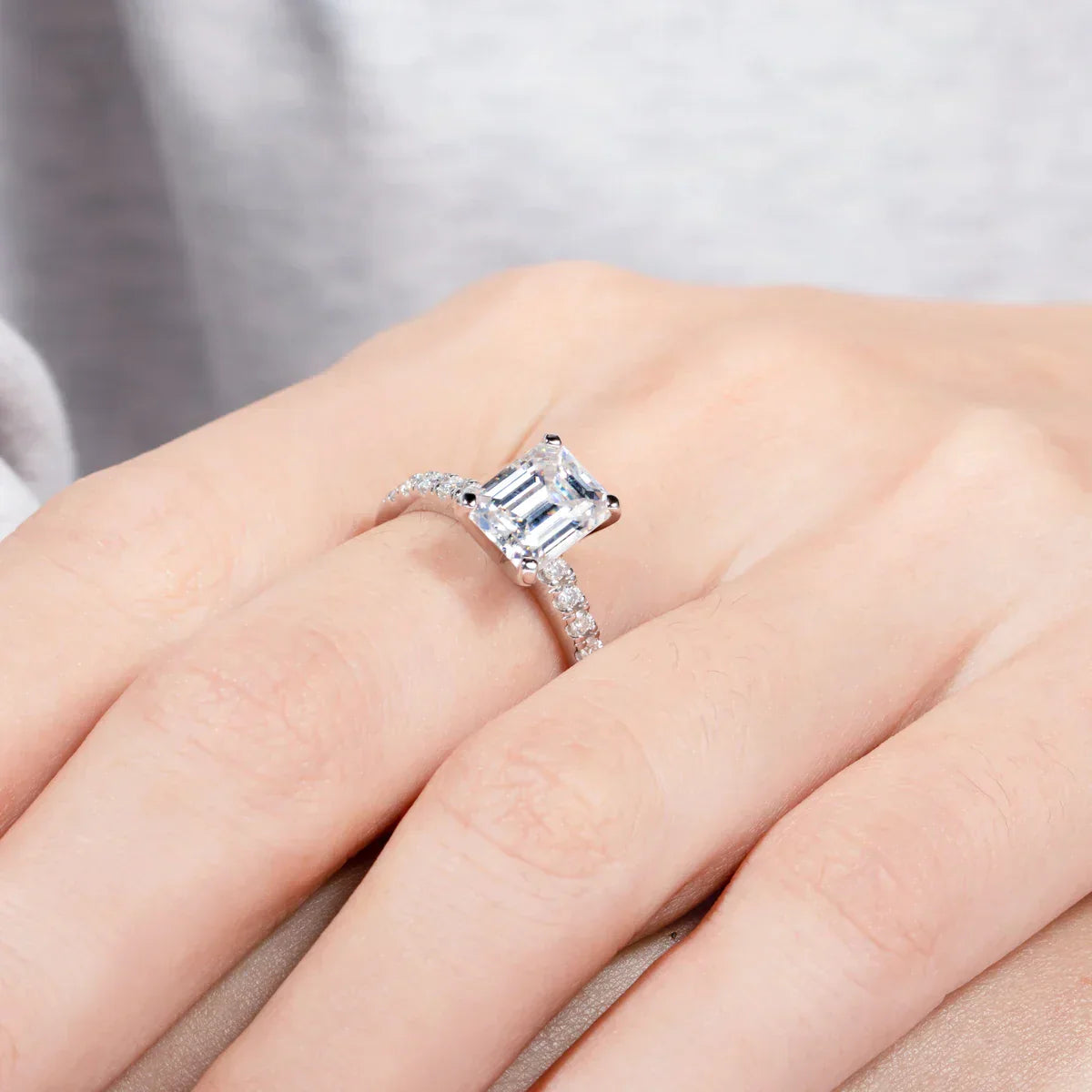 3 CT Emerald Cut D Color Moissanite Engagement Ring