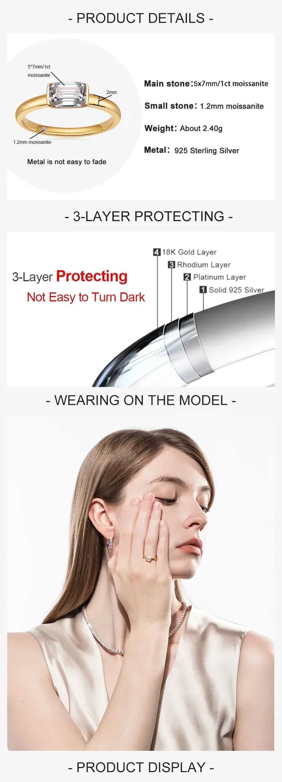 1 CT Emerald Cut D Color Moissanite Band