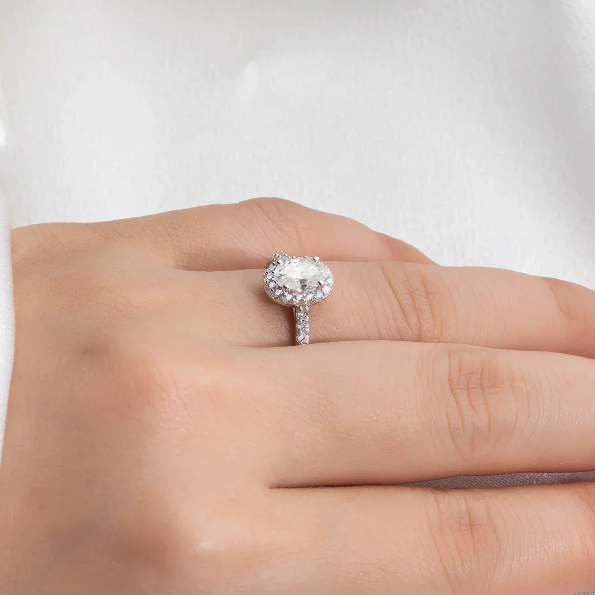 1 CT Oval Cut Moissanite Halo Engagement Wedding Ring